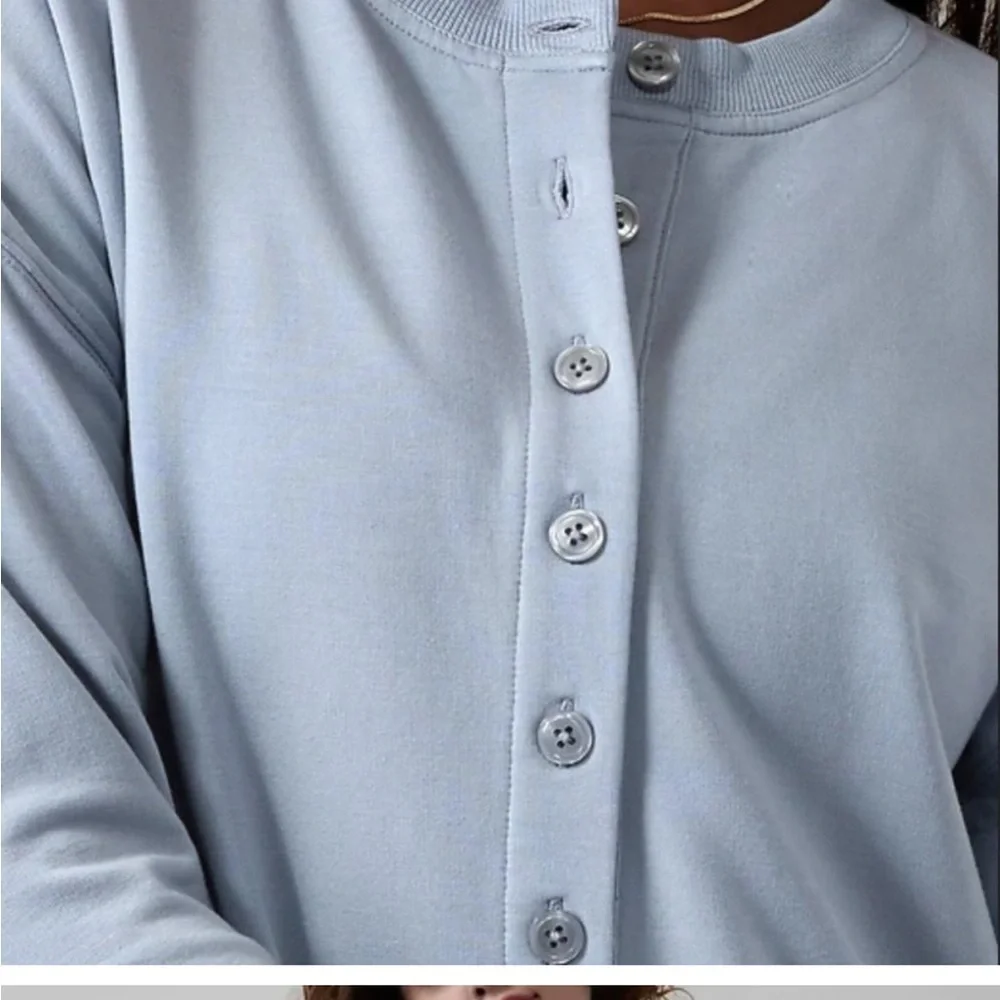 Athleta Henley Crew Neck Sweater Blue size Medium - Picture 2 of 11